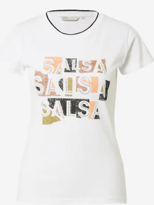  Salsa Jeans dámské bílé tričko s ozdobnými kamínky - S (0071)