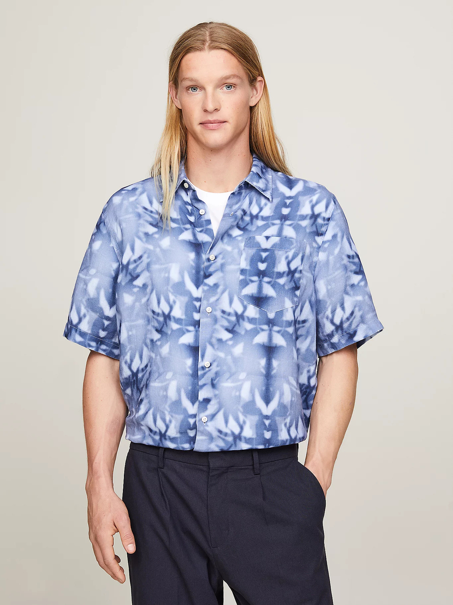 Tommy Hilfiger pánská lněná košile s krátkým rukávem - L (0GY)
