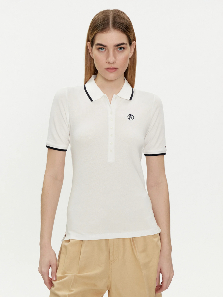 Tommy Hilfiger dámské bílé polo tričko  - XL (YBL)